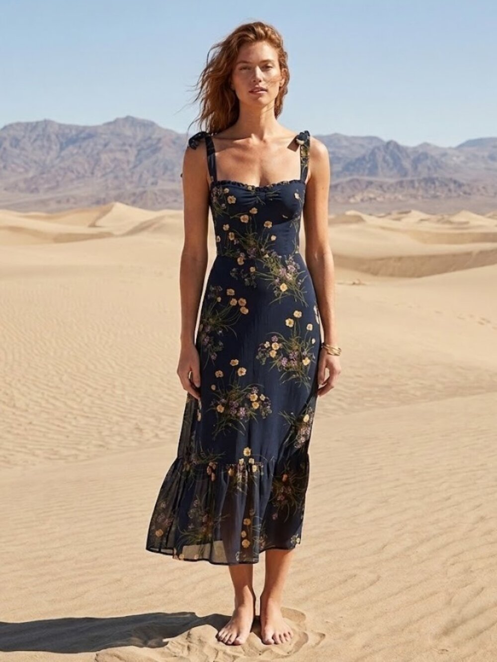 NWT Reformation Nikita Midi in Mademoiselle Navy Floral Tank Tie Straps Dress 2